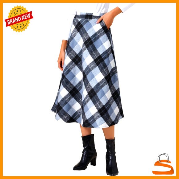 Dresses & Skirts - Vintage Plaid Maxi Skirt with Pockets, High Waist, Elastic Back, Fully Lined